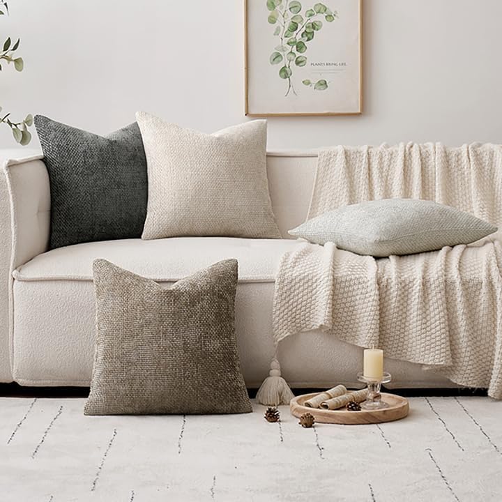 MIULEE Pack of 4 Couch Throw Pillow Covers 18x18 Inch Neutral Soft Decorative Chenille Pillow Covers Farmhouse Boho Cushion Covers for Mid Century Modern Spring Home Decor Sofa Bedroom Living Room - Image 5